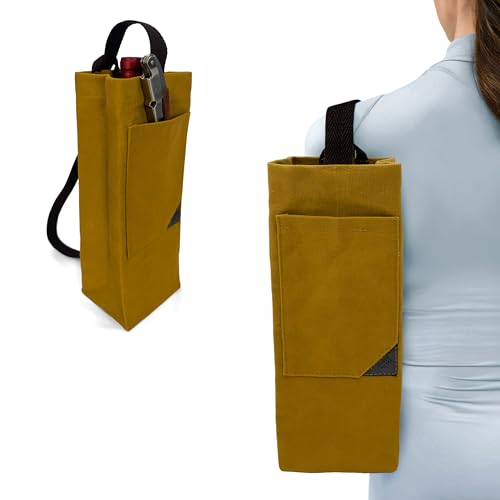 Under NY Sky Wine Tote Bag, Portable Canvas Carrier w/Shoulder Strap, Lightweight, Wine Gift for Travel & Picnic - Single Bottle - Mustard (Wine Bag 1 Slot Mustard) - color: Wine Bag 1 Slot Mustard
