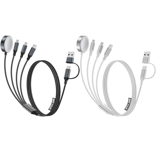 Travel Essentials,Multi Charging Cable for Apple Watch Charger/iPhone Charger/Samsung Charger,USB A & Type C Power Cable for iWatch Ultra/10-2/iPhone 17-11/Samsung S26,Serial Cables,Car[1.2M] - color: 2-Black+White, size: 1.2M