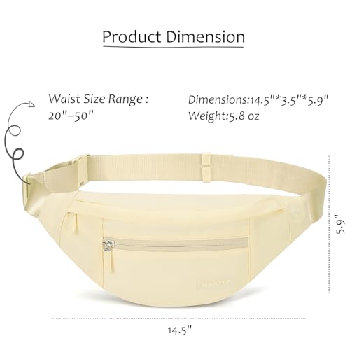 MAXTOP Large Crossbody Fanny Pack with 4-Zipper Pockets,Gifts for Enjoy Sports Festival Workout Traveling Running Casual Hands-Free Wallets Waist Pack Phone Bag Carrying All Phones - color: Pale Yellow, style: Large Fanny Pack(4 Zipper Pockets)