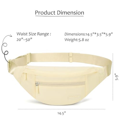 MAXTOP Large Crossbody Fanny Pack with 4-Zipper Pockets,Gifts for Enjoy Sports Festival Workout Traveling Running Casual Hands-Free Wallets Waist Pack Phone Bag Carrying All Phones - color: Pale Yellow, style: Large Fanny Pack(4 Zipper Pockets)