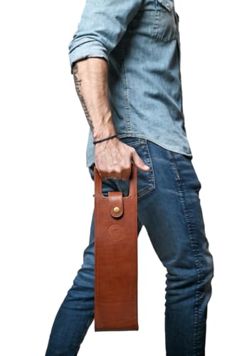 Premium Collection Single Bottle Wine Tote, Black | Genuine Leather, Elegant & Durable, Secure Locking Strap, Sophisticated Gift for Wine Enthusiasts - color: Black