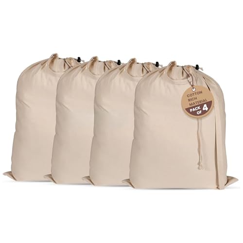 LFH Home Large Premium Cotton Rich Canvas Laundry Bag with Drawstring and Handles Heavy Duty, Multi-Use, and Washable for Home, Travel, College or Storage 20x30 (Pack of 4)-Natural - color: Natural, size: 20”x30” (Pack of 4)