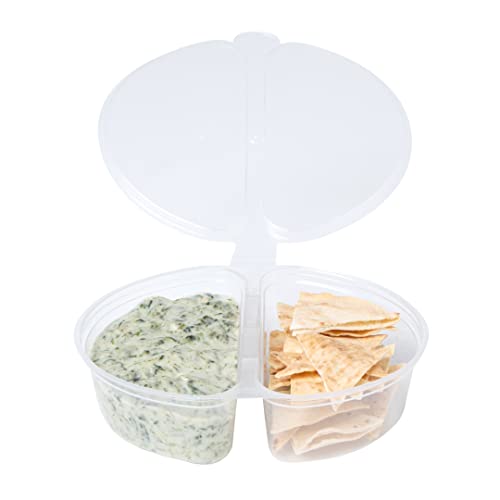 Restaurantware Futura 4 Ounce Snack Containers 100 Microwavable Sauce Containers - 2 Compartments Hinged Lid Clear Plastic Portion Cups For Condiments Or Dips - size: 6 oz