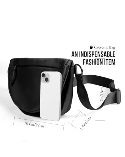 Crescent Bag for Women and Men, Fashion Medium Nylon Folding Crescent Moon Bag Single Shoulder Bag with Adjustable Strap - color: black