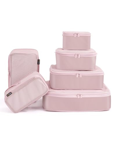 Compression Packing Cubes for Travel, 6-Piece Set (Large/Medium/Small), Double-Zip Luggage Organizers for Suitcase & Carry-On, Clothes Storage Bags (Dusty Pink, 6 Pack) - color: Dusty Pink