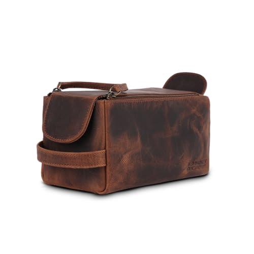 Hammonds Flycatcher Genuine Leather Travel Toiletry Bag for Men and Womens Makeup Bag Organizer, Grooming and Shaving Essentials- Mens Dopp Kit for Travel - Large Cosmetic Bags for Women - Vintage Tan