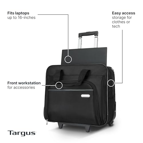Targus 16 inch Rolling travel laptop case, Black - Travel briefcase and small rolling bag - Spacious foam padded laptop case 16" (TBR003US) - style: Rolling Case