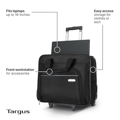 Targus 16 inch Rolling travel laptop case, Black - Travel briefcase and small rolling bag - Spacious foam padded laptop case 16" (TBR003US) - style: Rolling Case