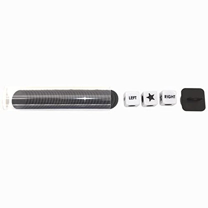 Ahoper Right Left Center Dice Game Prime Set Bundle with 3 Dices + 36 Chips. Round Tube Storage is Very Convenient for Travel. Easy to Store, Carry Around. (Black) - color: Black