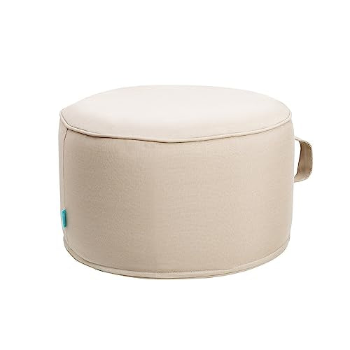 QILLOWAY Inflatable Outdoor Ottoman for Patio, Waterproof Round Pouf, Inflatable Foot Rest, Outdoor Footstool for Poolside, Garden，Camping,Beige,Sand,Camel - color: Beige/Sand/Camel