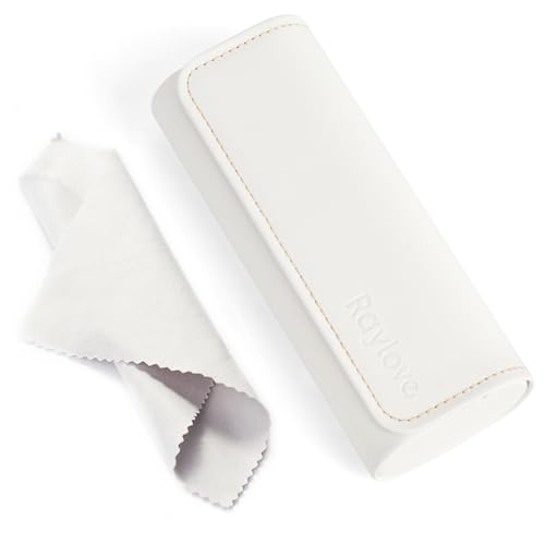 RayLove Hard Shell Glasses Case, Lightweight Leather Eyeglass Case, Travel-Friendly Sunglasses Protector for Men & Women - color: White