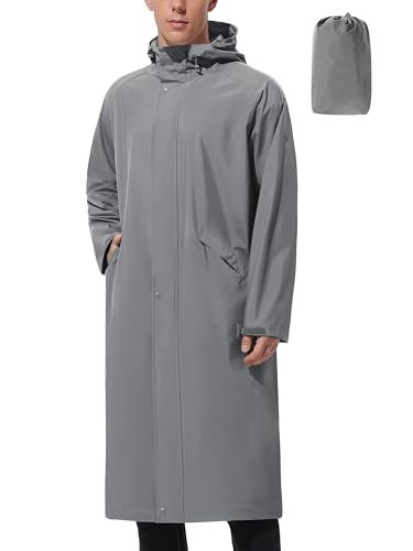 UIQUR Men's Long Waterproof Raincoat with Adjustable Wide Brim Portable Pouch Outdoor Commute Essential - color: Dark Grey, size: Medium