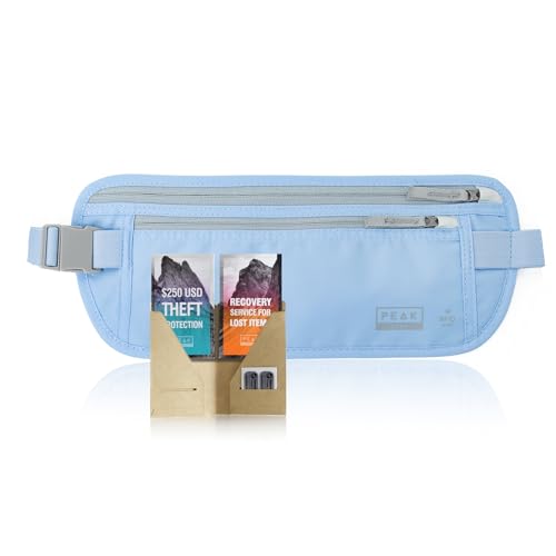 Peak Gear Travel Money Belt. Premium Quality Travel Wallet with RFID Blocking Fabric to Protect Credit Cards, Passports and Documents. Exclusive Theft Protection and 2 Recovery Tags | Blue - color: Blue