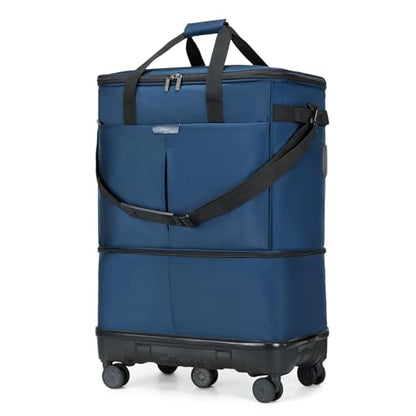 Large Capacity Rolling Duffle Bag with Detachable Wheels,Expandable Foldable Suitcase for Travel,Collapsible Luggage Duffel Overnight Weekend Bags without Telescoping Handle - color: Blue
