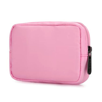 E-Tree Cute Small Makeup Bag, Cosmetic Toiletry Skin Care Make up Little Items Pouch for Purse,Zipper Mini Tech Charger Cable Electronic Organizer Case,Travel Accessories,Pink - color: Pink, style: Travel Makeup Bag