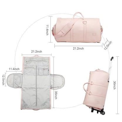 seyfocnia Rolling Garment Bag,Rolling Duffle Bag with Wheels Rolling Garment Bags for Travel with Shoe Pouch Carry On Bag Weekender Bags Garment Duffel Bag for Women-Pink - color: Pink