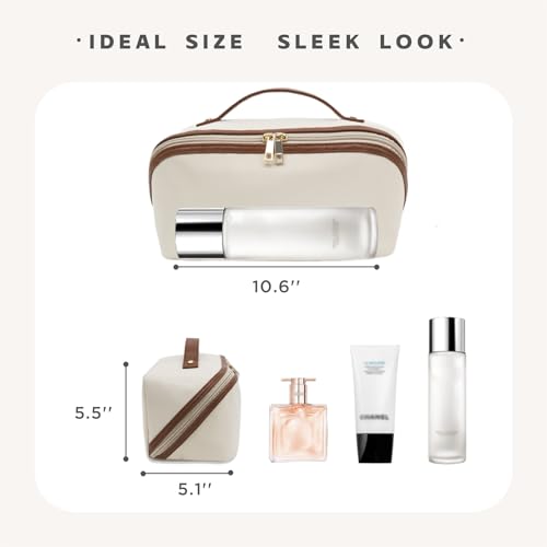Travel Makeup Bag – Large Cosmetic Organizer with Waterproof Nylon, Smooth Double Zipper & Tear-Resistant Lining, Toiletry Pouch for Women (Beige) - color: 05-Beige