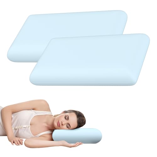 Blue Memory Foam Pillows Set of 2, Bed Pillows with Cooling Removable Cover, Neck Support for Back Stomach Side Sleepers, 2 Pack