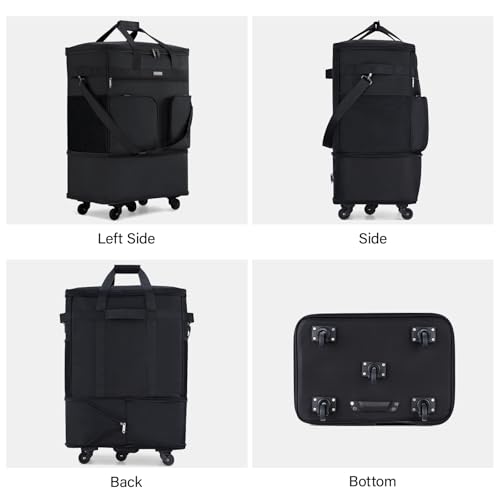 Hanke Expandable Collapsible Luggage with Wheels, Black Upgrade Version 2, 98L, Water-Resistant, 5 Spinner Wheels, 3 Pockets, Polyester, 19x13x27.2 inches, 6.1lb, Carry-On Luggage, Travel, Vacation - color: Black Upgrade Version 2