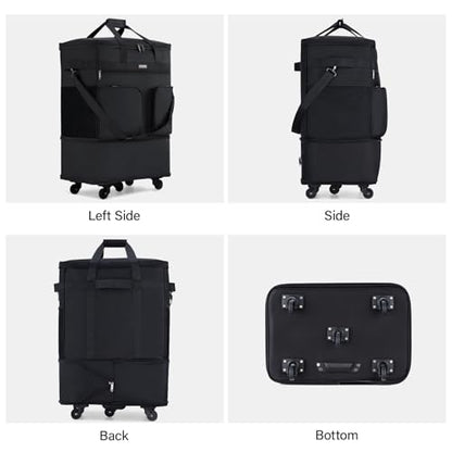 Hanke Expandable Collapsible Luggage with Wheels, Black Upgrade Version 2, 98L, Water-Resistant, 5 Spinner Wheels, 3 Pockets, Polyester, 19x13x27.2 inches, 6.1lb, Carry-On Luggage, Travel, Vacation - color: Black Upgrade Version 2