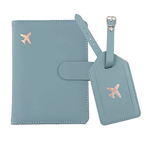 Melsbrinna Rfid Passport Holder for Travel women/Men Set Travel Suitcase Tag, Cute Passport Wallet Rfid Blocking Card Slots, Rfid Passport Cover/CaseTravel Wallet (Green1) - color: Green1
