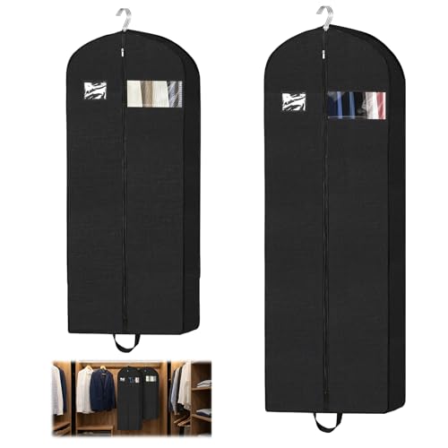 2-Pack Garment Bags for Storage & Travel - 60" & 43" Hanging Clothes Bags with 4" Gusset, Clear Window, Handle & ID Holder | Suit, Dress, Coat Covers for Closet Organization - size: 60" & 43"- 2 Pack