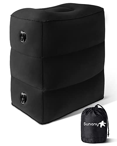 Sunany Inflatable Foot Rest Pillow for Travel, Kids/Adults Airplane Travel Pillow-Adjustable Height for Kids to Sleep While Traveling,Suitable for Airplane, Cars, Office, Home and Any Travel (Black) - color: Black, size: 1 Pack