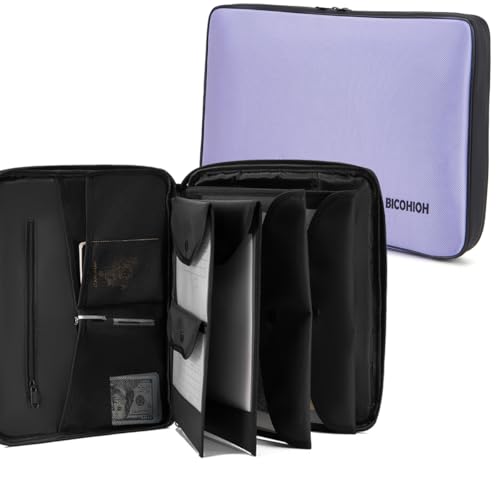 Portable Document Bag, Important Document Organizer, Storage Pouch File Folder for Important Papers, Emergency Binder, Birth Certificates, Social Security Cards, Passports, Photos (Purple;) - color: Purple;