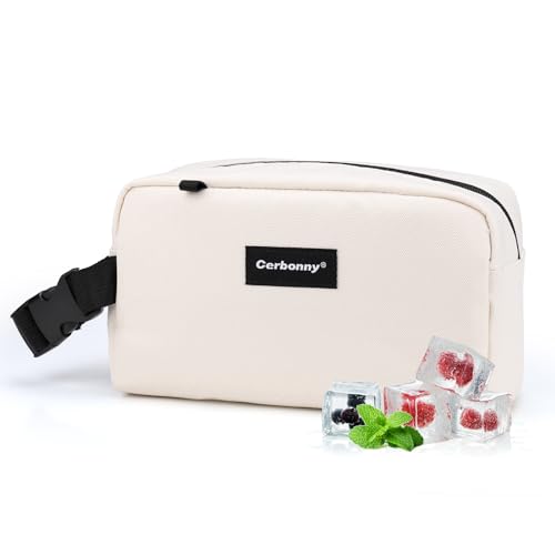 Cerbonny Mini Cooler Bag, Freezable Lunch Bag & Snack Bag, Insulated Bag for Travel/Work/School, Small Cooler Lunch Box with Detachable Gel Packs, Beige, 180 Cubic Inches - color: Beige