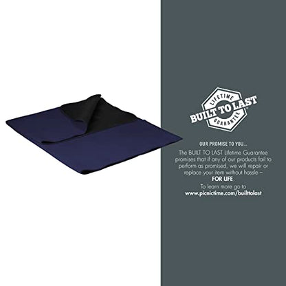 PICNIC TIME Outdoor Picnic Blanket Tote, 59"x51" Foldable Beach & Camping Blanket with Soft Fleece, Water-Resistant Bottom, Adjustable Strap & Zippered Pocket (Navy Blue with Blue Flap) - color: Navy