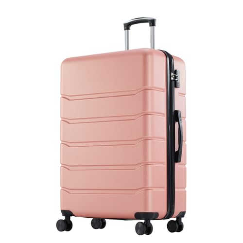 Sweetcrispy 24 Inch Checked Luggage, ABS Lightweight Rolling Hard Shell Suitcase with Smooth Spinner Wheels, Built-in TSA Lock, Durable Travel Suitcase for Business and Vacation Trip, Pink - color: Pink, size: 24 Inch