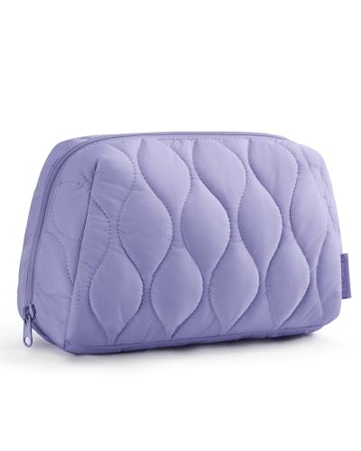 BAGSMART Makeup Bag, Travel Cosmetic Bag, Puffy Padded Make Up Bag for Women, Makeup Organizer Case, Wide-open Pouch Purse, Travel Essentials, Toiletries Accessories Brushes (Purple) - color: Purple