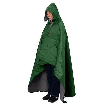 Large Outdoor Waterproof Blanket Extra Thick Fleece Stadium Blanket for Camping, Car, Pet, Picnics - Windproof, Wearable, Machine Washable 80" x 58" (Green,Hooded) - color: Hooded-green