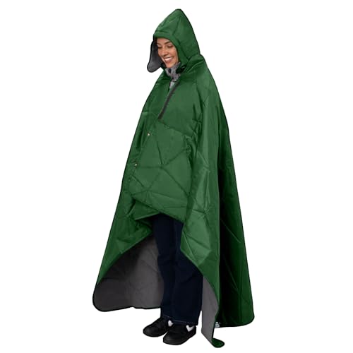 Large Outdoor Waterproof Blanket Extra Thick Fleece Stadium Blanket for Camping, Car, Pet, Picnics - Windproof, Wearable, Machine Washable 80" x 58" (Green,Hooded) - color: Hooded-green