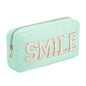 Small Nylon Cosmetic Pouch With Glitter Chenille Fashion Cute Makeup Bag Mini Toiletry Kit Zipper Pouch (M,Mint-Smile) - color: Mint-Smile, size: M