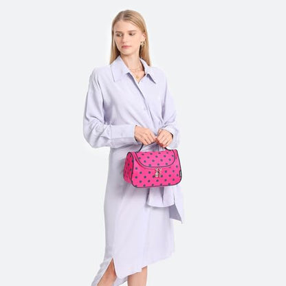 Yeiotsy Travel Cosmetic Bag for Women – Polka Dot Makeup Bag Organizer & Hanging Toiletry Bag - color: Rose Red