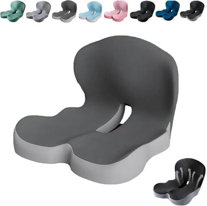 Orthopedic Cushion,Ergonomic Memory Foam L-Shaped Integrated Seat Cushions with Adjustable Strap,Ultra Breathable Non-Slip Design for Office Chair,Car,Wheelchair (Gray) - color: Gray
