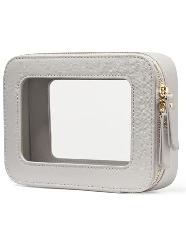 Popvibe Clear Makeup Bag Travel Cosmetic Case Transparent Toiletry Bag with Zipper, Portable Make Up Organizer Traveling Compact Car Bag for Essentials - color: Beige Grey, style: Medium Moda