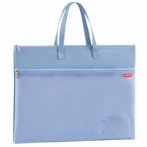Pendancy Mesh Zipper Pouch A3 Size, Large Double Pocket Waterproof File Bag with Handle, 13x17 in Foldable Document Storage for Puzzle Project/Cross Stitch/Travel/Office（Advanced Blue） - color: Dark Blue, style: DIY Label Type A3 Size(13x17in)