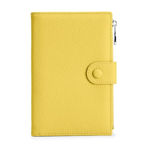 Leather Passport Holder for Women, Slim RFID Blocking Travel Wallet, Compact Passport Wallet with Zippered Coins Pocket and SIM Slots, Ladies Passport Cover Case - color: Lemon Yellow