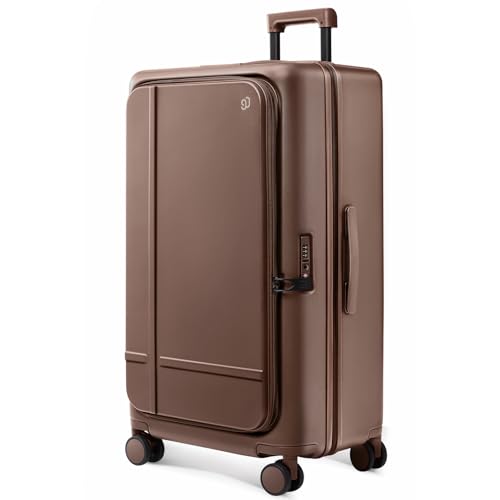NINETYGO Large Checked Luggage 29 Inch, Flat Top Opening Check In Luggage with Brake Wheels, Expandable, Coffee-Infused PC Hard Shell, Eco-Friendly, TSA Lock, 360° Spinner Wheels (Latte) - color: 02-Caramel Latte, size: Checked 29-Inch (Top Opening, 96L)