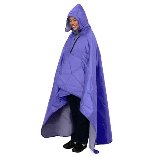 Large Outdoor Waterproof Blanket Extra Thick Fleece Stadium Blanket for Camping, Car, Pet, Picnics - Windproof, Wearable, Machine Washable 80" x 58" (Purple,Hooded) - color: Hooded-purple
