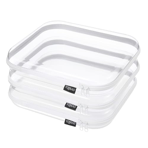 YQBRAO 3-Pack Large Clear Hard Shell Zipper Case, 1.2mm Rigid Toy & Cosmetic Bags, Heavy-Duty Diaper Bag Pouch Set with YKK Zippers, Waterproof Travel & Makeup Organizer - color: White, size: 3 Pack(L)