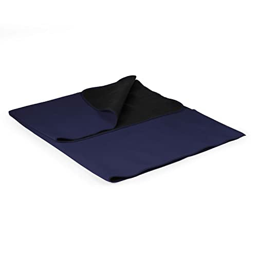 PICNIC TIME Outdoor Picnic Blanket Tote, 59"x51" Foldable Beach & Camping Blanket with Soft Fleece, Water-Resistant Bottom, Adjustable Strap & Zippered Pocket (Navy Blue with Blue Flap) - color: Navy