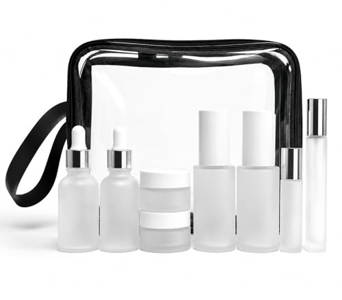 18-Pack Glass Travel Bottles Set, 1.35/0.7/1 oz TSA Approved Containers with Pump Spray, White Small Bottles for Toiletries, Makeup, Skincare - color: White-frosted glass