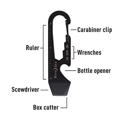 Nite Ize DoohicKey Keychain Multi Tool, Stainless-Steel 5-in-1 Multi Tool With Bottle Opener + Carabiner Clip, Black - size: 1 Count (Pack of 1)