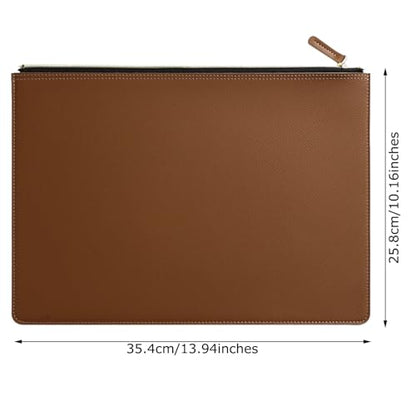 PU Leather A4 File Folder Zipper Document Holder Envelope Folder Case for Receipt Contract (Brown) - color: Brown
