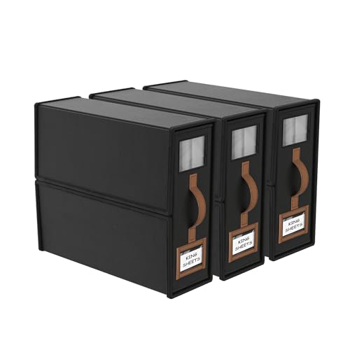 3 Pack Foldable Bed Sheets Set Organizers and Storage(King & Queen Size),Linen Fabric Closet Organizers with Window,Folding Bedding Storage Box for Bedsheets and Pillow Cube Organizer-Black - color: Black, size: 3 Pack-King Size-3.7 Gal