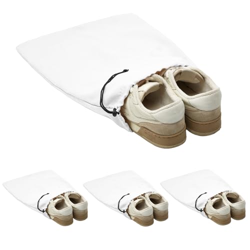 LAKE OF FIRE 4-Piece Travel Shoe Bags for Packing, 17.7" x 13.8" Dustproof Shoe Bags with Drawstring Closure,Washable & Reusable(White) - color: White