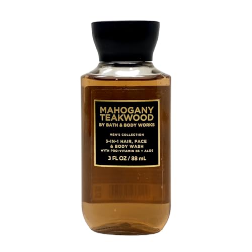 Bath & Body Works Men's Collection Mahogany Teakwood Body Cream and 3-in-1 Hair, Face & Body Wash Bundle with a Natural Oats Sample Soap - Travel Size